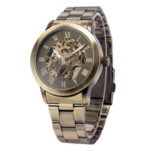 SHENHUA Retro Mechanical Watch Antique Bronze Tone Skeleton Dial Stainless Steel Band Male Clock Auto Self Winding Wristwatch 2024 - buy cheap