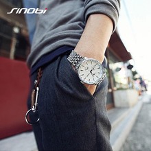 Brand SINOBI Mans Fashion Casual Quartz-Watch Waterproof Clocks Gift Men Black Steel Wrist Watches Relogios Masculinos Hombre 2024 - buy cheap