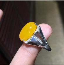 Anel de calcedônia amarela para homens e mulheres, frete grátis, anel de calcedônia natural real, prata esterlina 925 para homens ou mulheres 2024 - compre barato