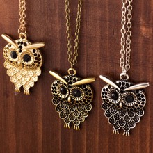 2018 New Fashion Style Charm Vintage Owl Pendant Long Sweater Chain Jewelry Golden Antique Silver Bronze Color For Gifts 2024 - buy cheap