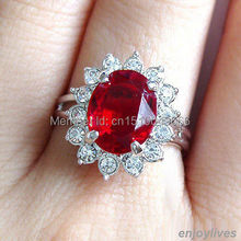 Бесплатная доставка> Красный кубический цирконий камень кристалл белое кольцо размер: 6.7.8.9 2024 - купить недорого