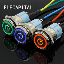 Interruptor de metal com luz 16mm cabeça plana interruptor de metal led à prova d'água reinicialização automática 5v 12v 24v 220v