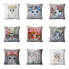 Floral Cats Illustration Printed Pillowcase Almofadas Decorativas Para Sofa Throw Pillow Decorative Pillows 45*45cm 2024 - buy cheap