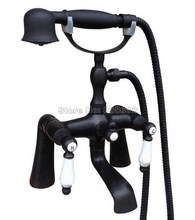 Deck Mounted Bathroom Black Oil Rubbed Bronze Dual Ceramic Handles Bathtub Mixer Tap with Handheld Shower Head Faucet Wtf505 2024 - buy cheap