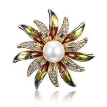 Fashion Women Enamel Pin Large Flower Brooches Lady Imitation Pearls Rhinestone Crystal Wedding Brooch Plant Jewelry Accessorise 2024 - buy cheap