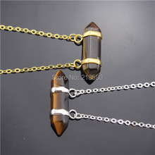 QN285 Tiger Eye Point Charm Pendant Necklace,Petite Tiger Eye Double Bail Charm Pendant Necklace Silver or Gold 2024 - buy cheap