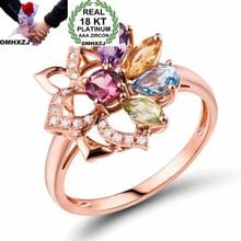 OMHXZJ Wholesale European Fashion Woman Man Party Wedding Gift Flower Colorful AAA Zircon 18KT Rose Gold Ring RR586 2024 - buy cheap