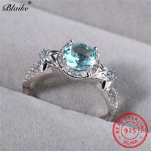 Real s925 Sterling Silver Ring Cute Star Flower Rings For Women Aqua Blue Sapphire Stone Wedding Bands Engagement Rings Jewelry 2024 - buy cheap