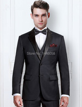 Custom Suit Slim Fit Groomsman Formal Wedding Tuxedos Peak Lapel Black Men Wedding Dress Groom Suits Jacket+Pant+Vest+Bow 2024 - buy cheap