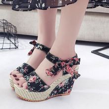 Fashion Women Sandals Summer Wedges Women's Sandals Platform Lace Belt Bow Flip Flops open toe high-heeled Women shoes Female 2024 - buy cheap