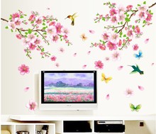 hot sell sakura flowers wall stickers tv background room decorations 9158. diy home decals removable mural art print posters 3.5 2024 - buy cheap