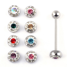 12Pcs Chic Crystal Ball Stud Tongue Piercing Rings Stud Disco Bar Body Piercing Jewelry 316L Surgical steel 17G/1.4mm Wholesale 2024 - buy cheap