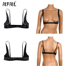 Womens Sexy Lingerie Faux Leather Bras Nightclub Wear Adjustable Wire-free Shelf Open Cup Bra Exposed Breasts Nipples Erotic Bra 2024 - buy cheap