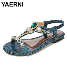 Yaerni sandálias baixas femininas de verão, sapatos confortáveis de praia, cobra, boêmio, gladiador, sandálias com contas 2024 - compre barato