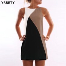 YRRETY Women Sexy Dress Sleeveless Mini Short Sexy Party Dresses Summer O Neck Patchwork Color A-Line Casual Milk Silk Clothing 2024 - buy cheap