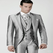 Мужские свадебные костюмы 2020, серебристо-серые смокинги для жениха на выпускной, пиджак + брюки + жилет, индивидуальный пошив, свадебные костюмы для мужчин, мужские костюмы для жениха 2024 - купить недорого