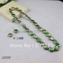 Wholesale Elegant jewelry Green color coin pearl necklace earring jewelry set rhinestone magnet clasp free shipping A2059 2024 - buy cheap