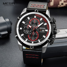MEGIR-Reloj de pulsera deportivo luminoso para hombre, cronógrafo de cuarzo, con correa de cuero, resistente al agua, 2062 gbk-1 2024 - compra barato