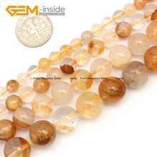 Natural Yellow Rutilated Quartz Smooth Beads For Jewelry Making 6-12mm 15inches DIY Jewellery Free Shipping Wholesale Gem-inside 2024 - buy cheap