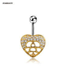 Piercing de Ombligo con forma de corazón calado para mujer, Piercing de Ombligo dorado Sexy, anillos de verano para el cuerpo, Piercing de bola de circonia cúbica 2024 - compra barato