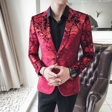 Azul real ouro vermelho veludo blazer masculino moda masculina de luxo impresso blazers casuais 5xl casamento estágio baile blazer masculino q29 2024 - compre barato