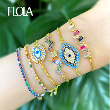 FLOLA Fashion Rainbow Eye Bracelet Crystal CZ Gold Tennis Bracelets for Women Girls Rainbow Jewelry pulsera ojo turco brtb53 2024 - buy cheap