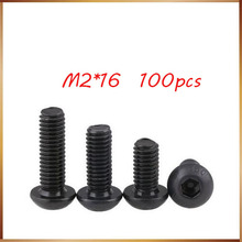 Free Shipping 100pcs M2x16 mm M2*16 mm yuan cup Half round pan head black grade 10.9 carbon Steel Hex Socket Head Cap Screw 2024 - buy cheap