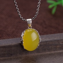 FNJ 925 Silver Pendant Natural Yellow Chalcedony Hang Original Pure S925 Thai Silver Pendants for Women Jewelry Making 2024 - buy cheap