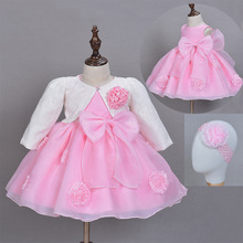 3Pcs Set Baby Girl Baptism Dress Pageant Princess Wedding Christening Dresses Kids Frocks Gown With Head Band Jacket Shawl 2024 - buy cheap