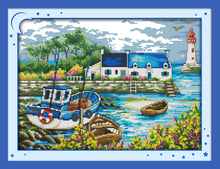 Boat in lake cross stitch kit cartoon view point 18ct 14ct counted canvas stitching embroidery DIY handmade needlework plus 2024 - buy cheap