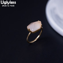 Uglyless 100% Real 925 Sterling Silver Irregular Faceted Chalcedony Rings for Women Personalized Geometric Open Rings Gold Jewel 2024 - buy cheap