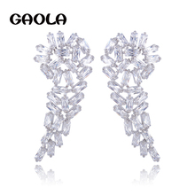 Top Quality Elegant New Woman White Gold Color Cubic Zirconia Long Crystal Stud Earrings Luxury Jewelry Party Gift  GLE5463 2024 - buy cheap