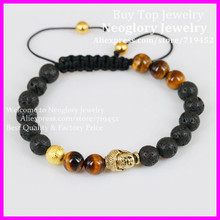 10pcs Hot Fashion Gold Buddha Bracelets With Brown Tiger Eye Beads,Handmade Macrame Bracelet,Lava Stone Beads Bracelet 2024 - buy cheap