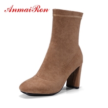 ANMAIRON  New fashion Women Ankle Boots Size 34-43 casual pointed toe zip square heel ankle boots ZYL582 2024 - buy cheap
