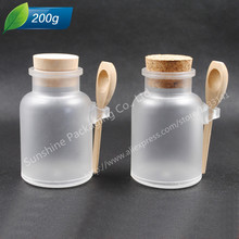12 X 200G ABS Round Bath Salt Bottle 200ml Powder Plastic Bottle with Cork Jar with Wood Spoon,Packaging Bottle 2024 - buy cheap