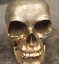 YM  305  4"China Chinese Sillver Lifelike Skull Head By Gamble Statue 2024 - buy cheap