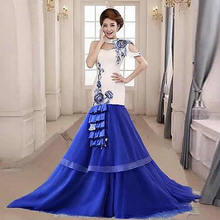 Blue White Porcelain Chinese Traditional Wedding Dress Cheongsam Applique Oriental Style Evening Dresses Long Qipao Sexy 2024 - buy cheap