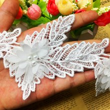 GXINUG 1 Yard White Flower Pearl Lace Leaf Trim Fabric Wedding Dress Bridal Ribbon Embroidered Patch Applique Sewing DIY Craft 2024 - buy cheap