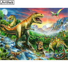 Completo quadrado 5d diy pintura de diamante imagem de dinossauro 3d redondo mosaico de diamante jurassic era animal bordado adesivo de diamante 2024 - compre barato