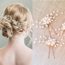 Elegant Brides Wedding Crystal Pearl Flower Hair Pins Charm Handmade Hair Stick Headpiece Bridal Hair Jewelry Hair Accessories 2024 - buy cheap