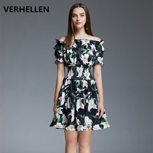 VERHELLEN High Quality 2019 Fashion Designer Runway Dress Summer Women's Short Sleeve Print Off the Shoulder Ruffles Short Dress 2024 - buy cheap