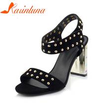 KARINLUNA 2019 Cow Genuine Leather Large Size 33-40 Spike High Heels Party Metal Women Summer Sandals Woman Shoes 2024 - buy cheap