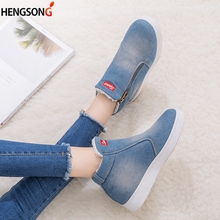 Fleece Push Warm Winter Shoes Women Denim Jeans Boots Snow Boots Classic High Top Round Toe Flat Casual Shoes zapatos de mujer 2024 - buy cheap