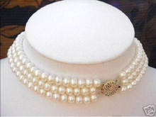 Wholesale 3 ROWS 7-8MM White Akoya Cultured Pearl Choker Necklace AAA+ 2024 - buy cheap