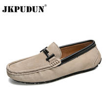 JKPUDUN Suede Loafers Men Shoes Casual Genuine Leather Slip on Mens Driving Shoes Moccasins Breathable Luxury Brand Boat Shoes 2024 - buy cheap
