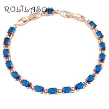 Rolilason pulseira de prata feminina com zircônia, estilo elegante azul marinho cristal zircônia, joias fashion para casamento tbs729 2024 - compre barato