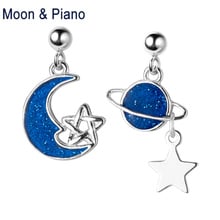 Серебряные асимметричные серьги S925 в виде планеты и Луны, женские серьги в Корейском стиле, серьги в виде звезды, ювелирные изделия, подарок для девушки 2024 - купить недорого