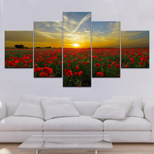 Prints living room Home Decor Wall Art Sunset landscape Pictures 5 Pieces Red Flowers Sea Scenery Modular Canvas Painting Poster 2024 - buy cheap