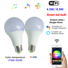 4.5W/6.5W WiFi Smart LED Bulb Music E27 Wifi Voice Control Color temperature/RGBW Timing Light Bulb for Android 4.0/IOS9.0 2024 - buy cheap