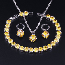 Conjunto de joias de colar com pingente, logotipo do monólogo, cor prata de cristal amarelo e zircônia cúbica, 4 peças x0348 2024 - compre barato